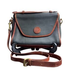 Women's Vintage Timberland Black & Brown Leather Crossbody Messenger Bag Purse